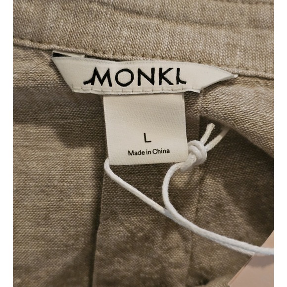 MONKL Linen Blend Set Women's Size Large Wide Leg Pleated Pants Button Up Top - Picture 6 of 12